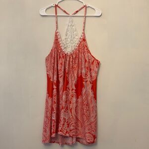 In Bloom orange and white paisley cover up with white crocheted back Size L